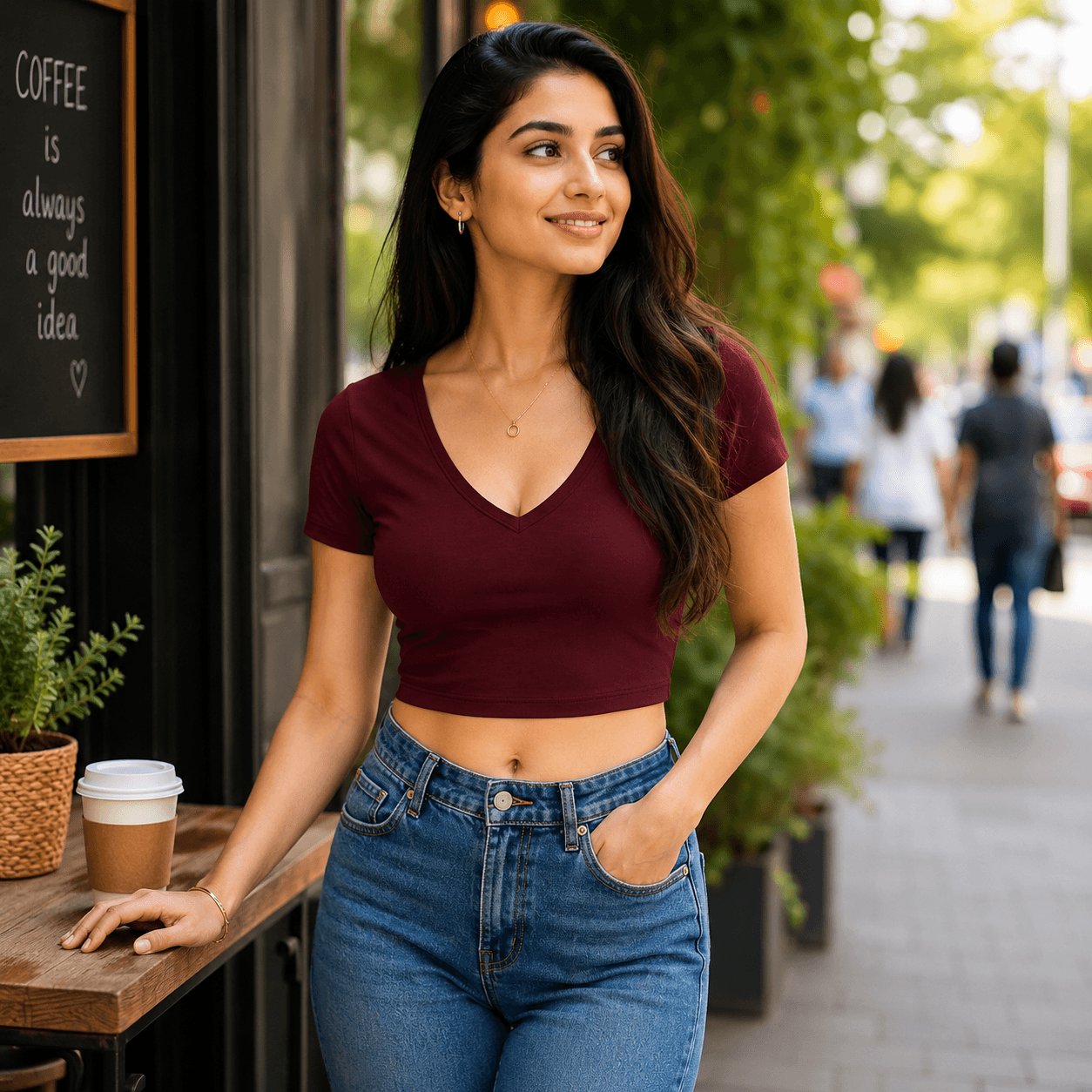 Women's Ribbed V-Neck Crop Top | Soft Stretch Everyday Fashion