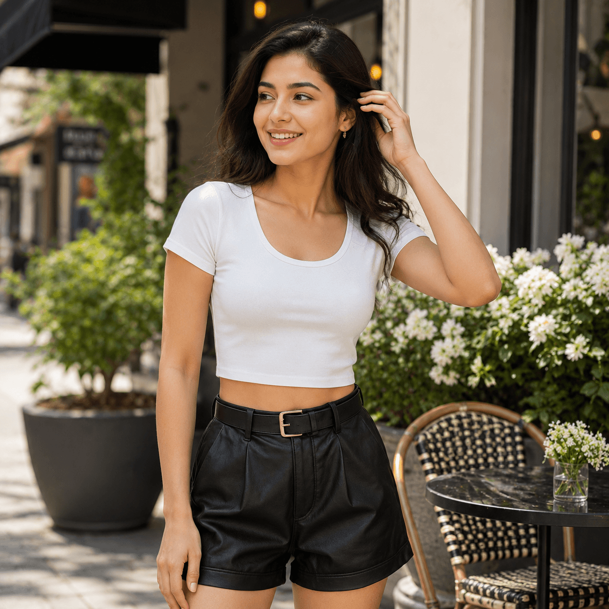 Solid Color Scoop Neck Crop Top