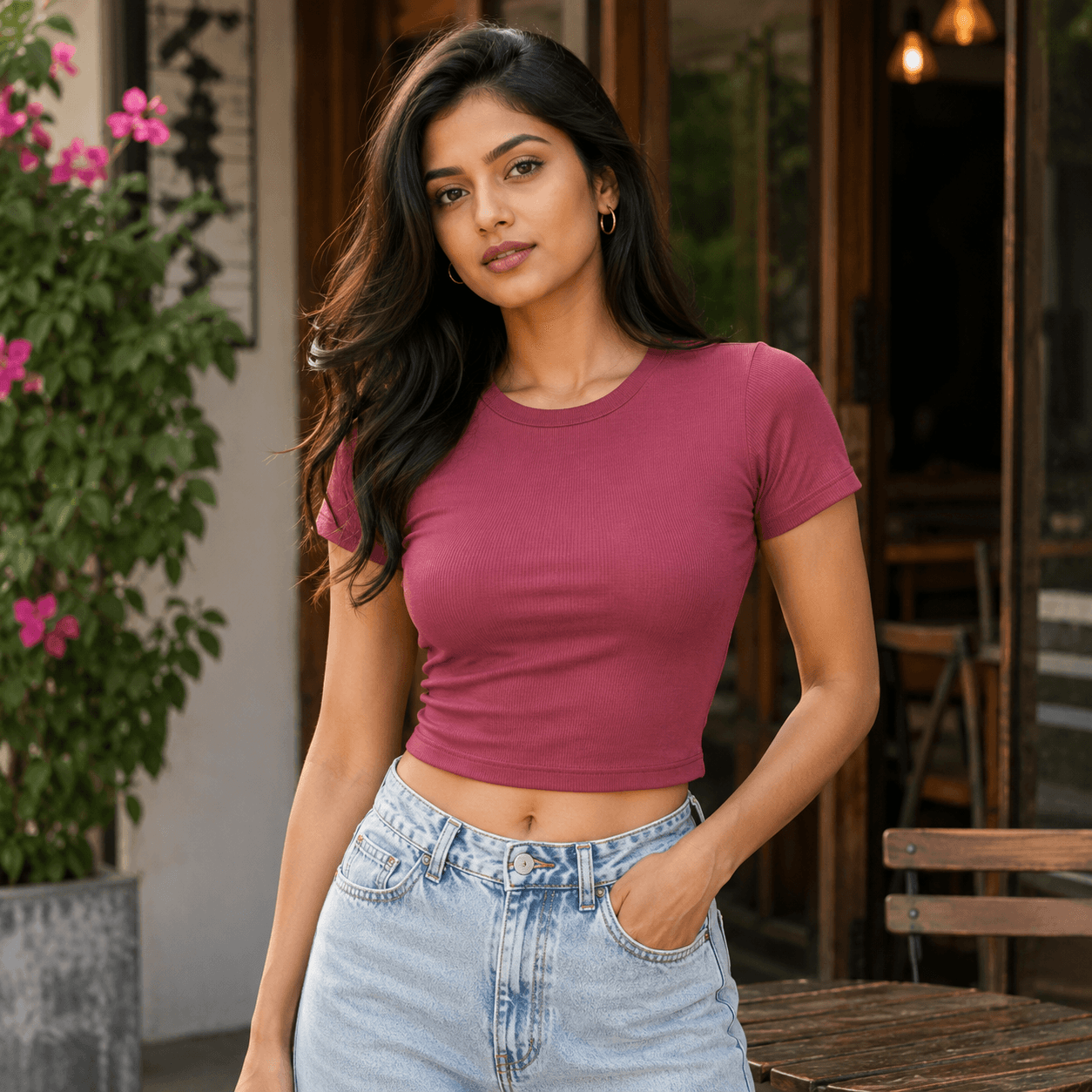 Women's Rib Knit Crop Top – Stretchy Slim Fit Casual Fashion Top