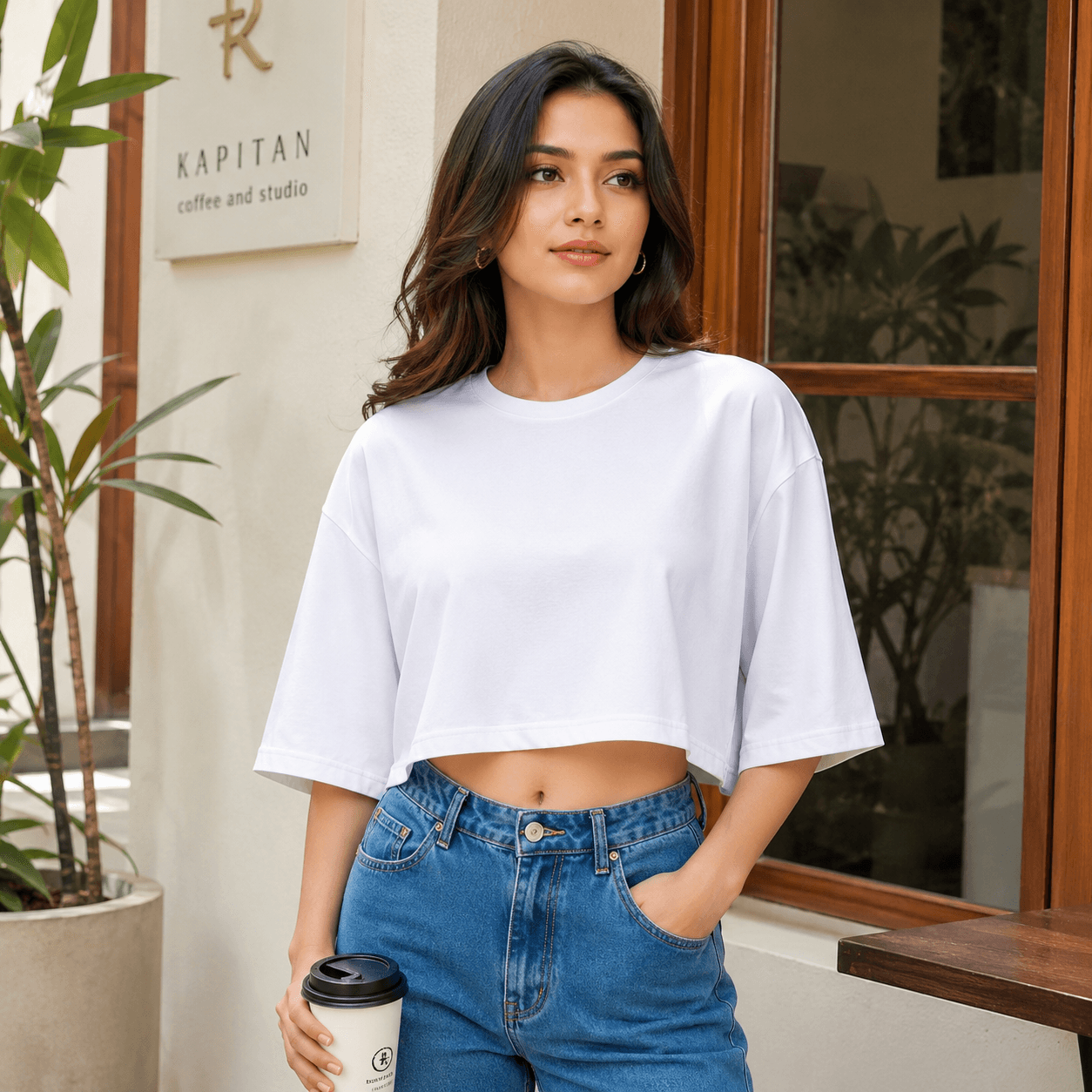 Premium Red & White Drop Shoulder Crop Top for Women – Soft Oversized Fit