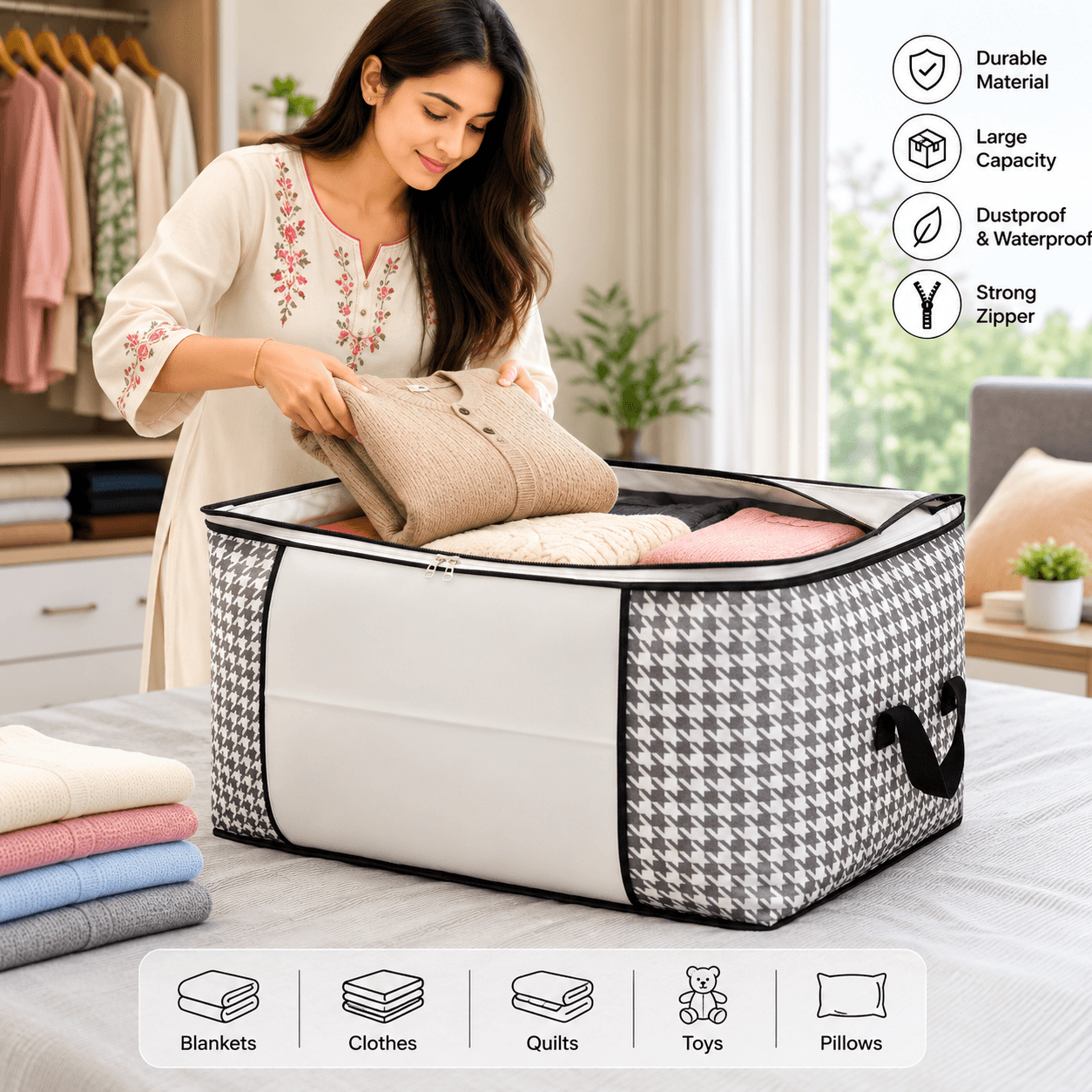 Premium Printed Quilt & Cloth Storage Bag