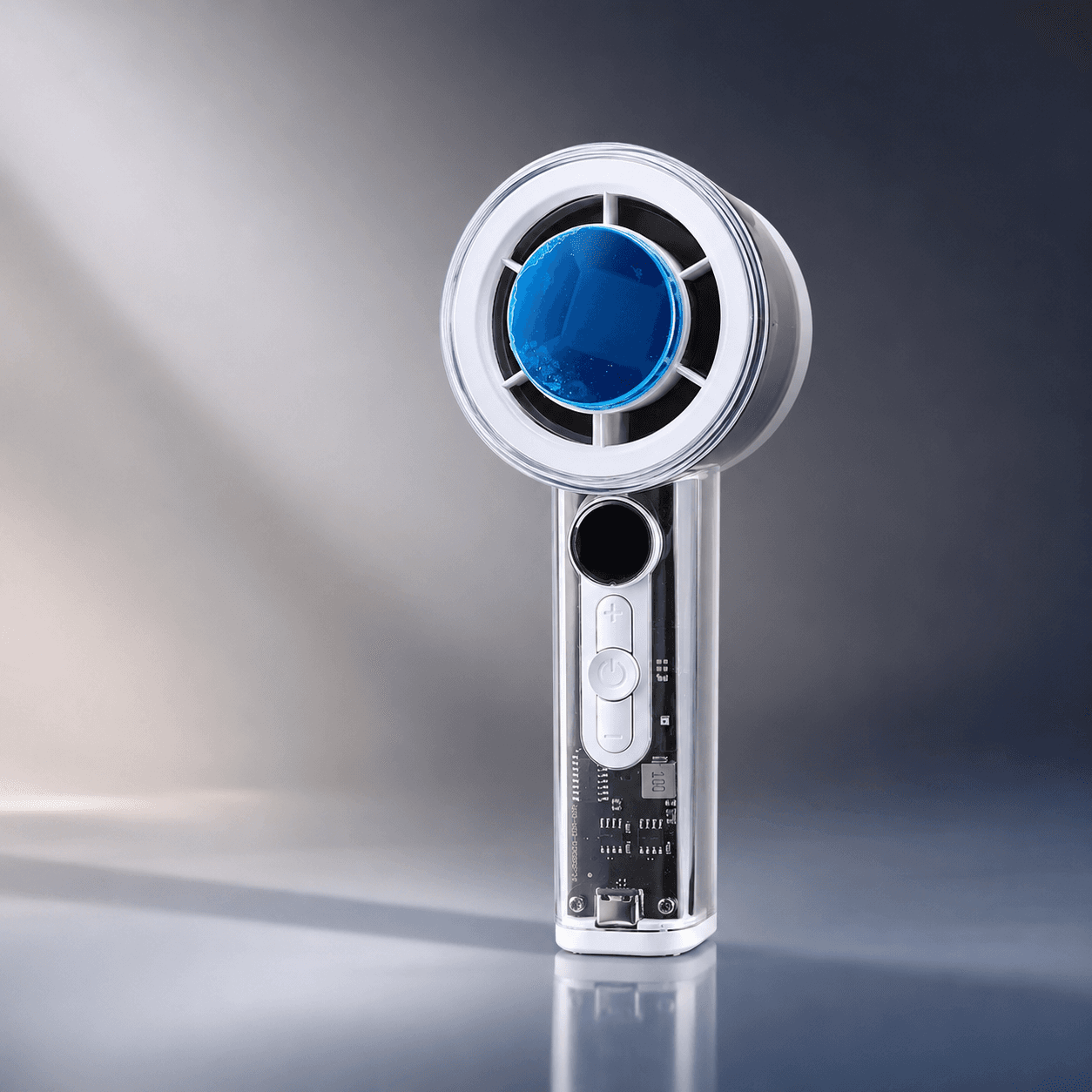 Mini rechargeable fan and Portable Handheld Turbo fan with LED Display, Cooling AC Fan X05 - 3000mAh Battery, Transparent