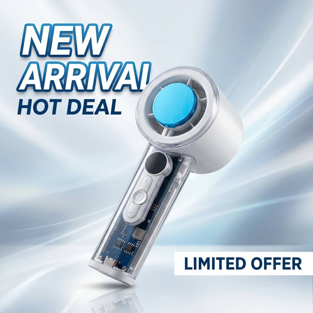 Mini rechargeable fan and Portable Handheld Turbo fan with LED Display, Cooling AC Fan X05 - 3000mAh Battery, Transparent