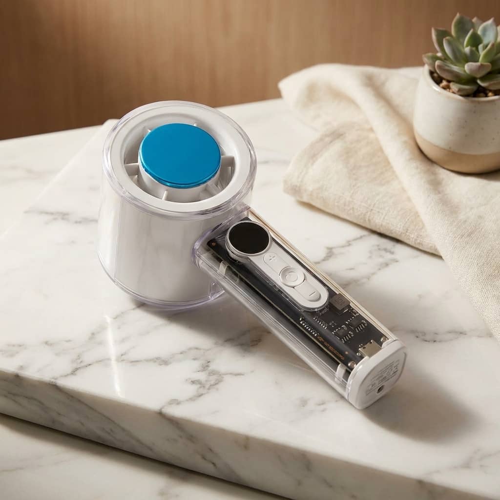 Mini rechargeable fan and Portable Handheld Turbo fan with LED Display, Cooling AC Fan X05 - 3000mAh Battery, Transparent