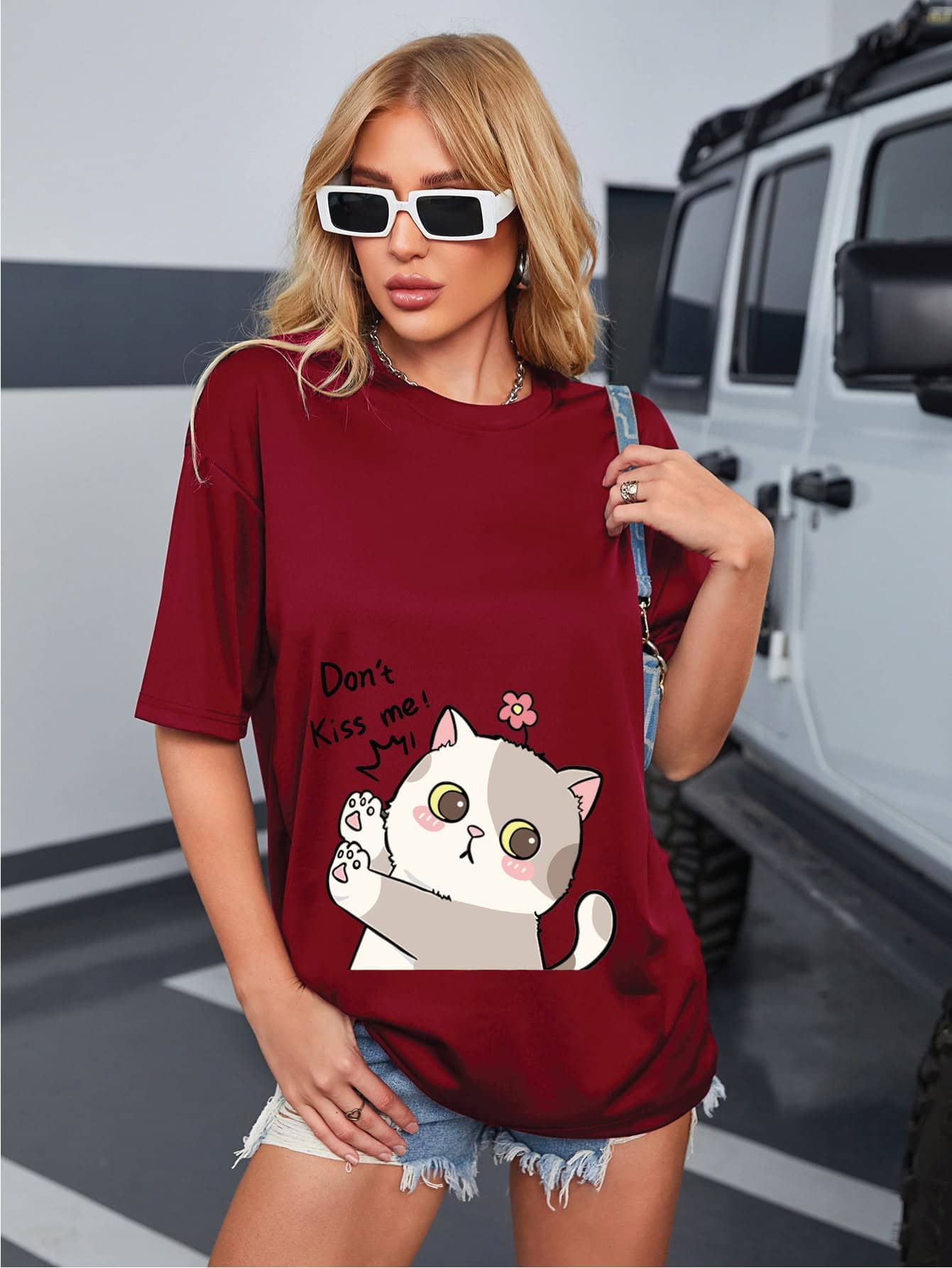 Women's Premium Cotton Graphic Drop Shoulder T Shirt