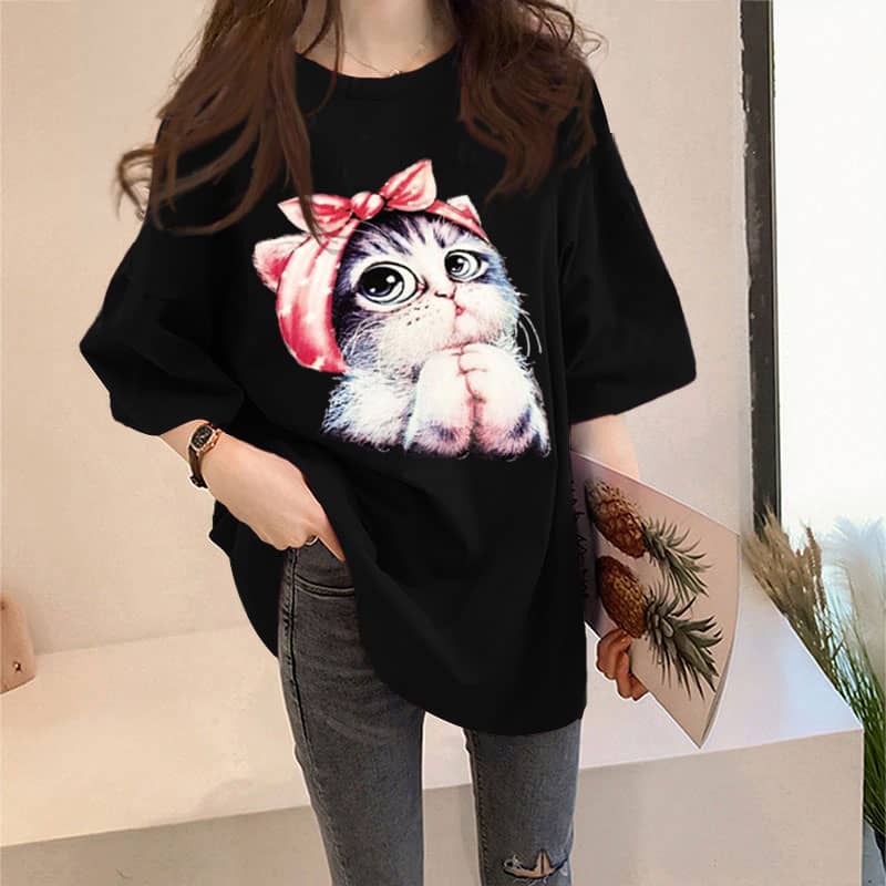 Women's Printed Oversized Cotton T Shirt - Everyday Fashion
