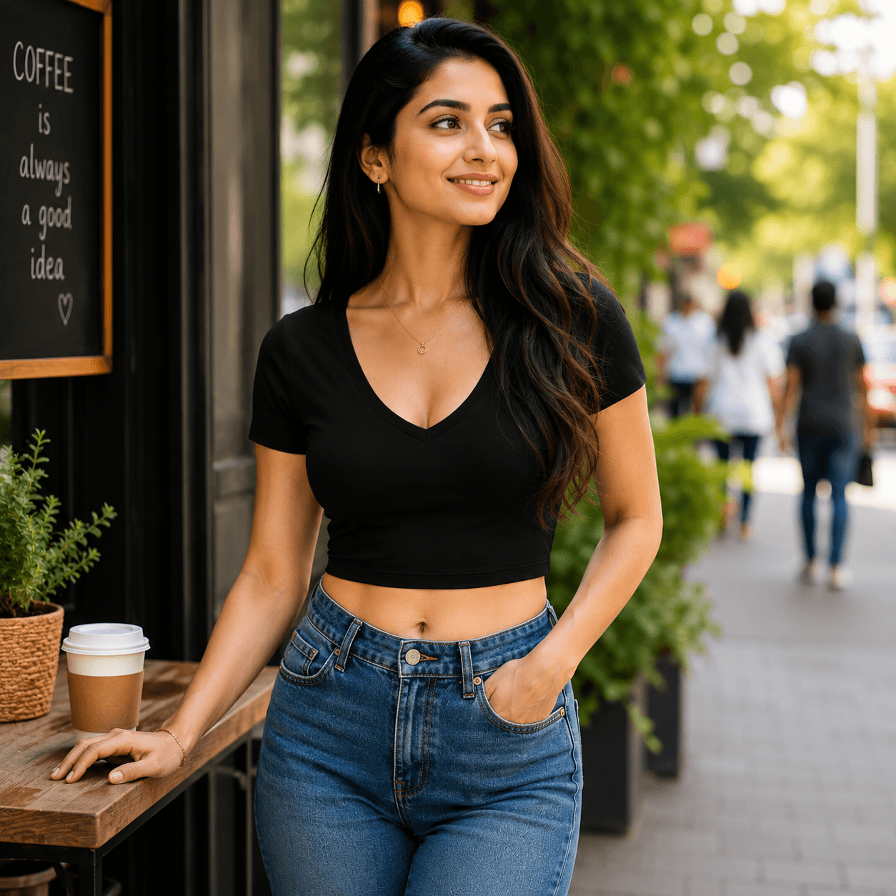 Women's Scoop Neck Red Crop Top | Premium Soft Stretch Casual Top