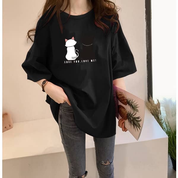 Women's Soft Cotton Oversized Printed Drop Shoulder Tee