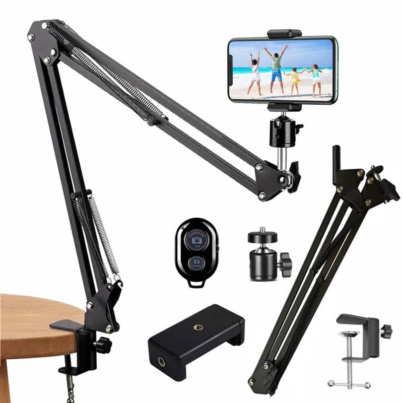 Overhead Tripod Mount Articulating Arm,Cell Phone Holder, Arm Stand Accessory for Video Recording Live