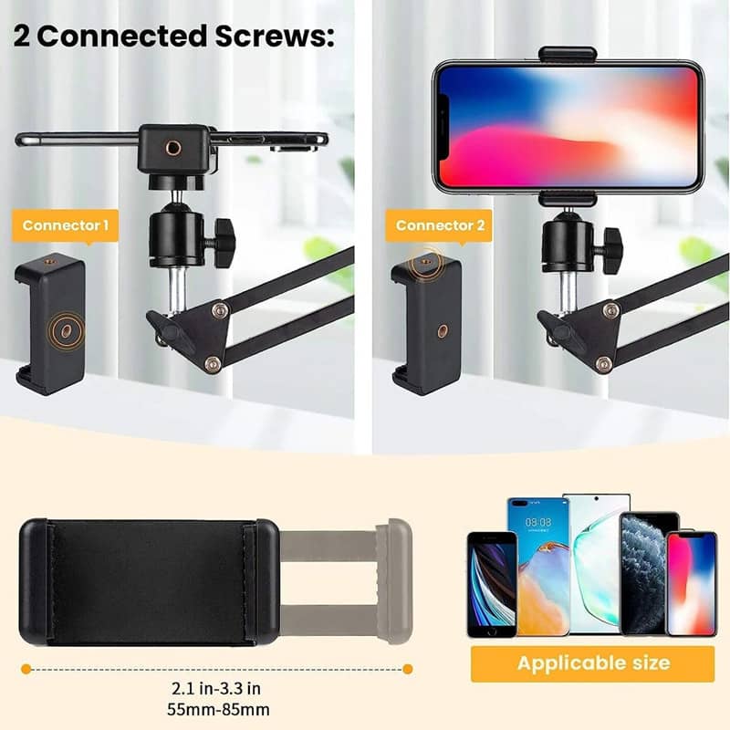 Overhead Tripod Mount Articulating Arm,Cell Phone Holder, Arm Stand Accessory for Video Recording Live