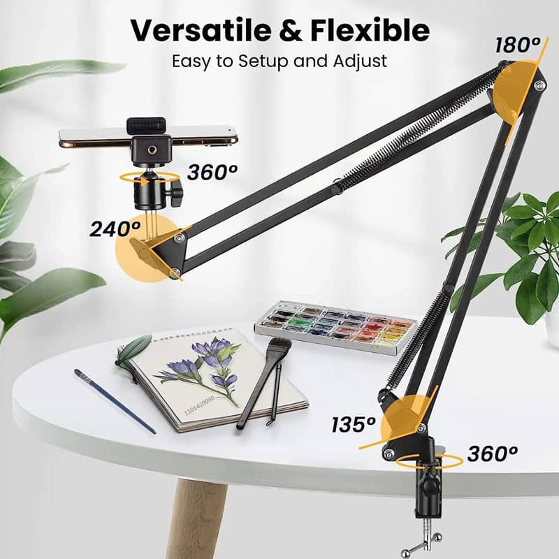 Overhead Tripod Mount Articulating Arm,Cell Phone Holder, Arm Stand Accessory for Video Recording Live