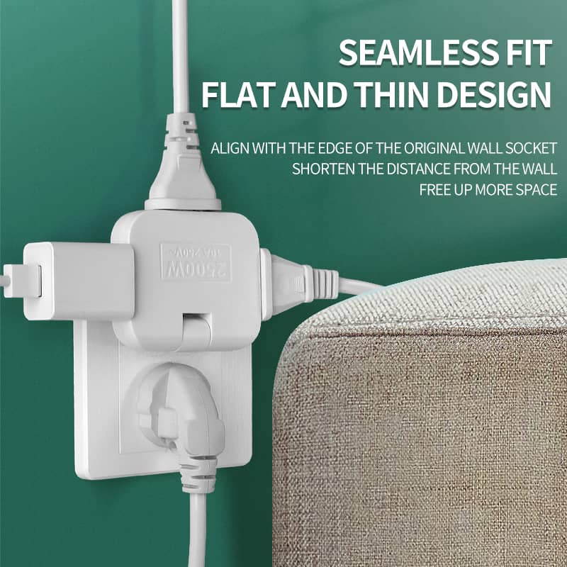 3-in-1 Multi Plug Adapter Socket | EU to BD Converter | 180° Rotating Travel AC Adapter | High Power 3 Socket Extension | Multicolor