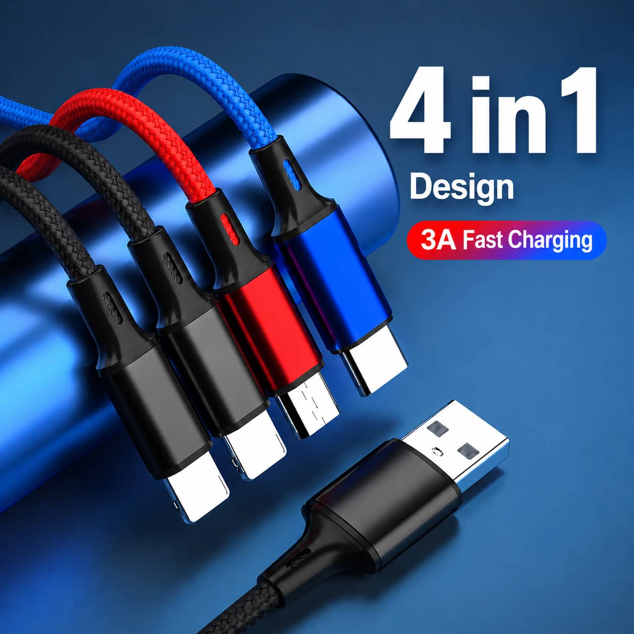 3 In 1 Fast Charging USB Charger Cable / Fast Charging Data Transfer/Compatible with Micro USB, USB-C/Type-C Devices