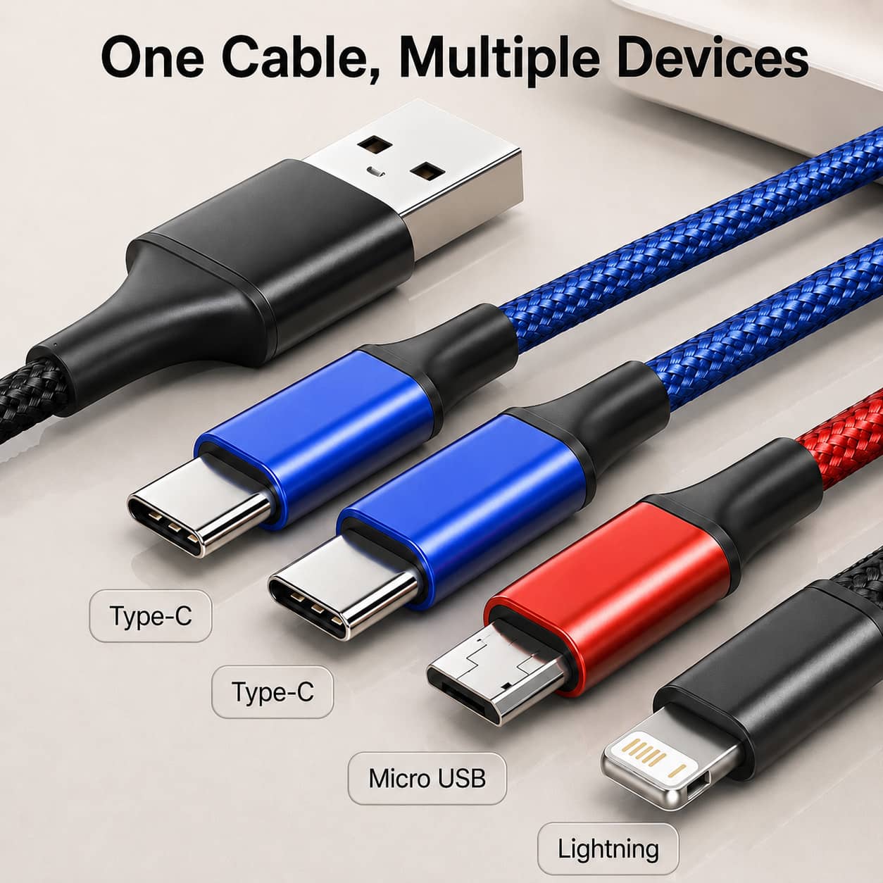 3 In 1 Fast Charging USB Charger Cable / Fast Charging Data Transfer/Compatible with Micro USB, USB-C/Type-C Devices