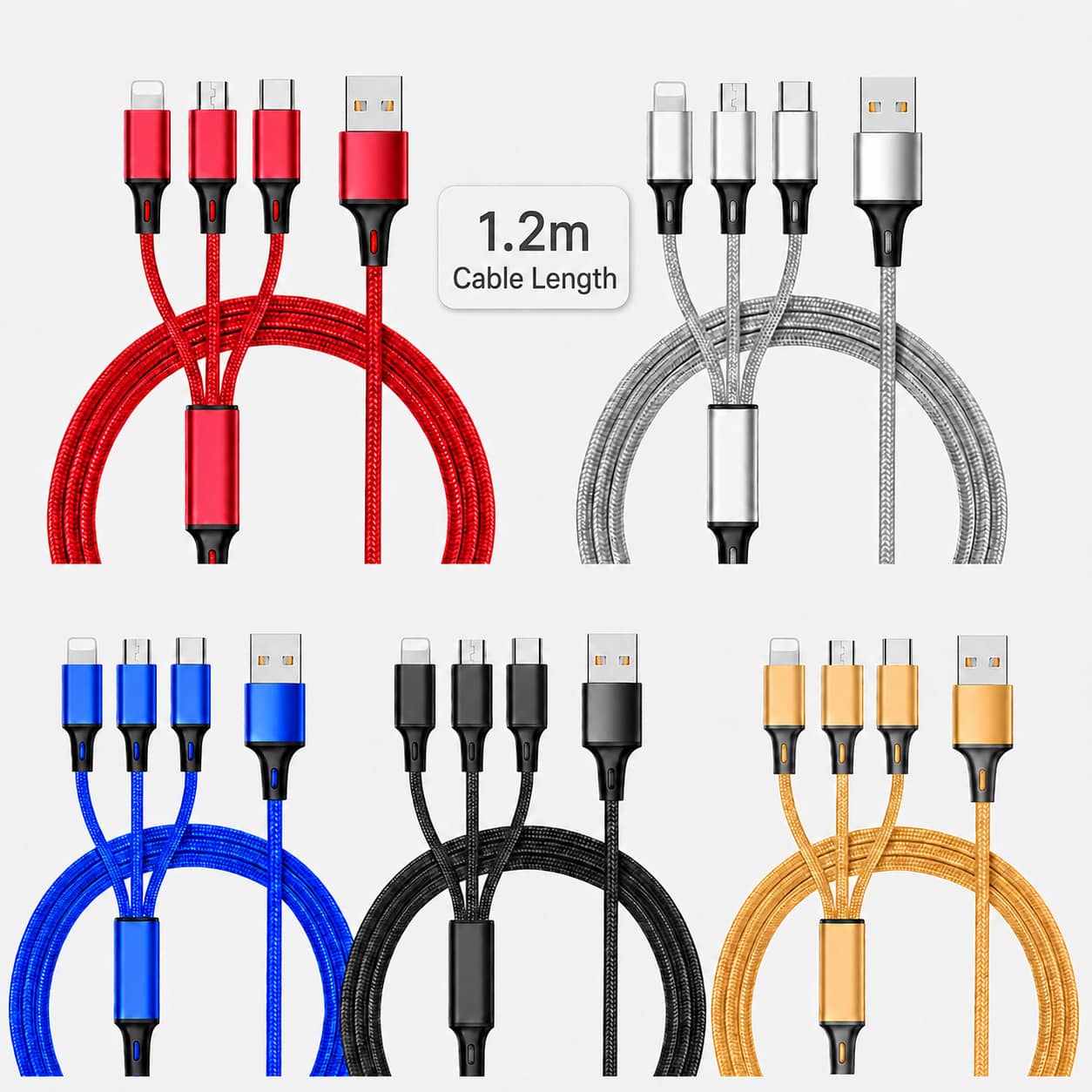 3 In 1 Fast Charging USB Charger Cable / Fast Charging Data Transfer/Compatible with Micro USB, USB-C/Type-C Devices