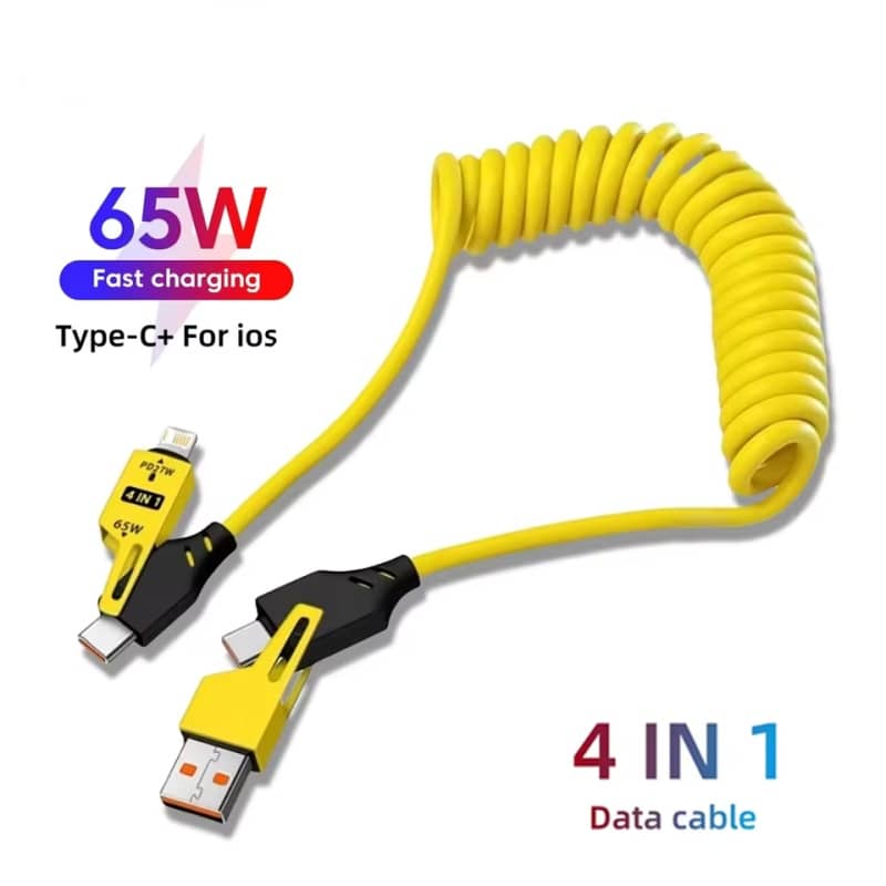 4-in-1 65W typ-C Spring Fast Charging Cable (6A Short Cord)