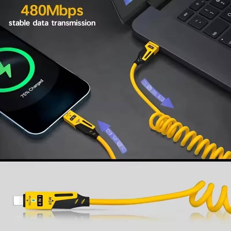 4-in-1 65W typ-C Spring Fast Charging Cable (6A Short Cord)