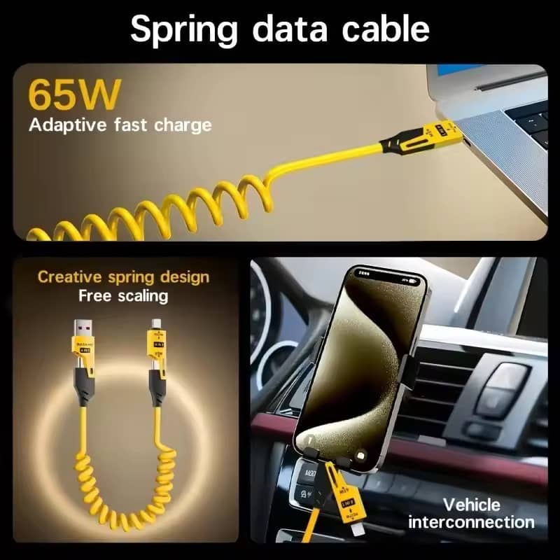 4-in-1 65W typ-C Spring Fast Charging Cable (6A Short Cord)