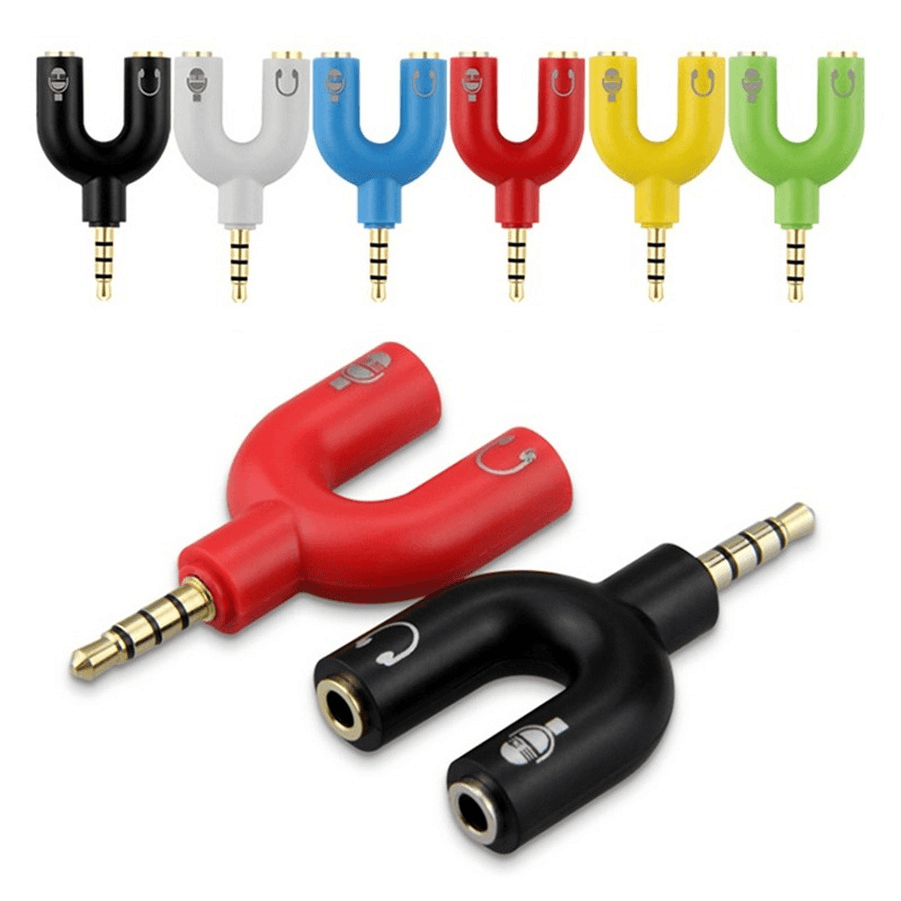 Caicen 3.5mm Audio Jack to Headphone Microphone 2 Way U Splitter Converter Adaptor 1Pcs